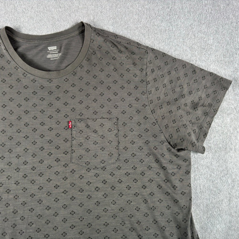 Levis Standard Pocket T Shirt Mens XXL Gray All Over Print Short Sleeve Cotton